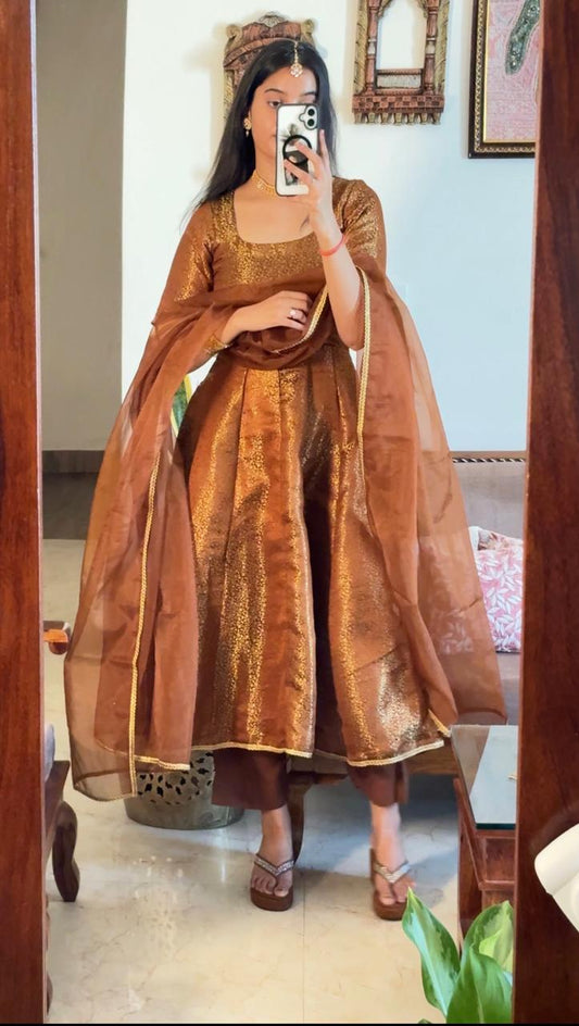 Golden Grace Anarkali Suit Set |  Wedding Collection For Women Elegant Look