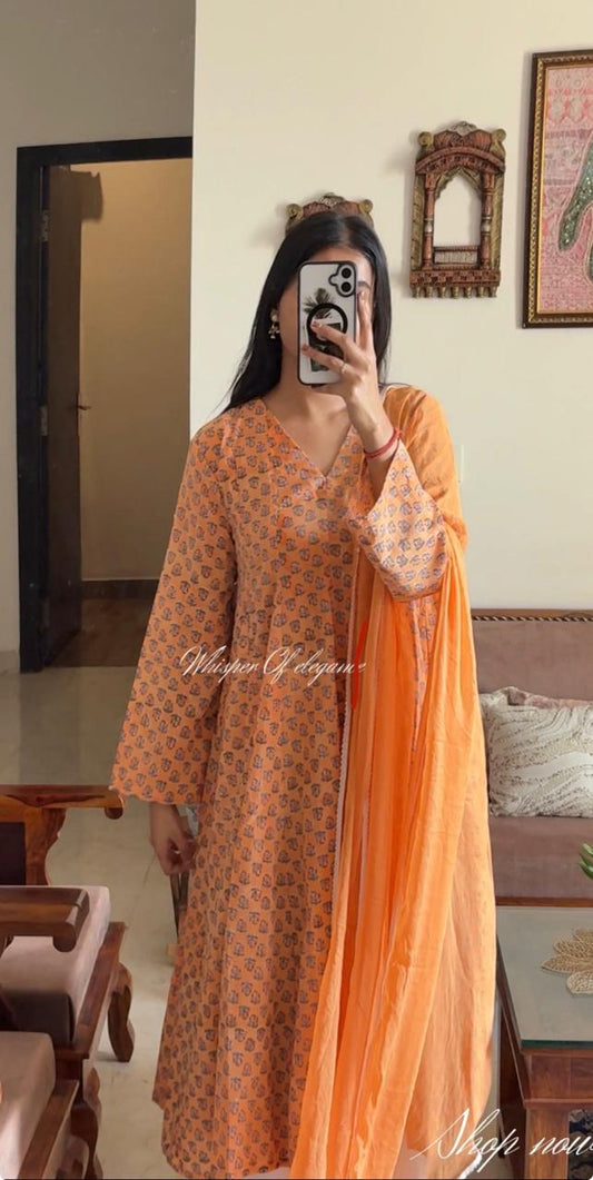 Aarohi Cotton Anarkali Suit Set | Daily Wear Comfort Office Look Suit For Women