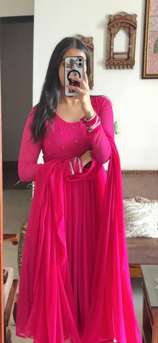 Gulabi Noor Anarkali Suit Set | Festive Wear Georgette Suit Set